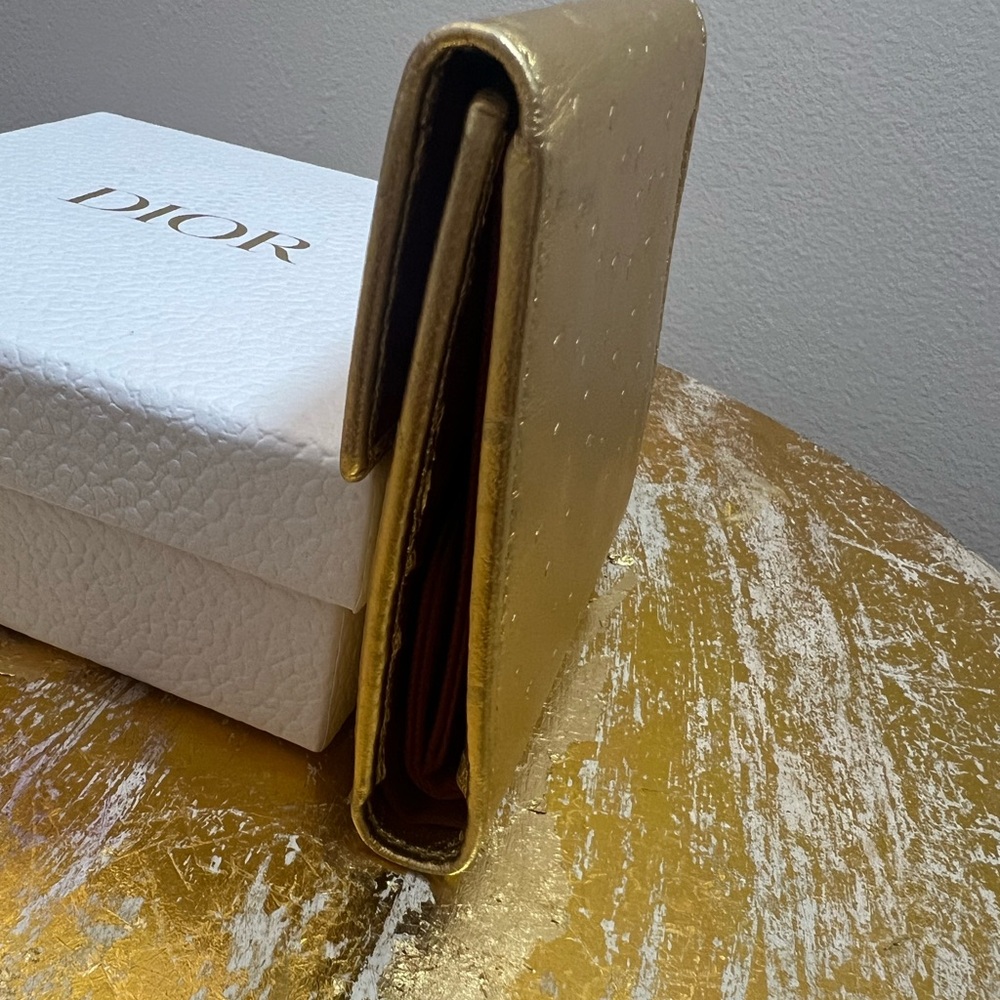 💛EUC💛 Christian Dior Compact Wallet - Gold Vintage Ostrich Embossed - Picture 5 of 11